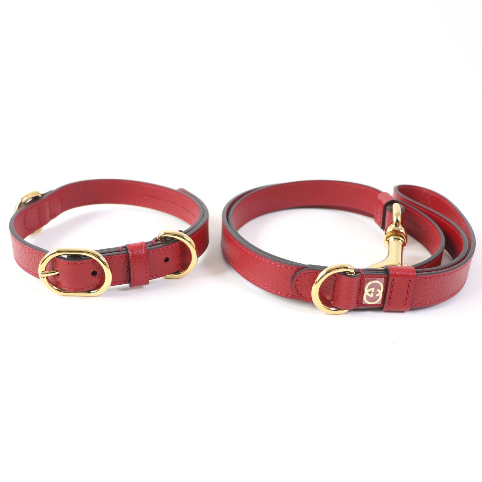 GUCCI グッチ 692949 692943 レザー インターロッキングG リード 首輪 ペット用品 その他小物 レッド ゴールド金具 箱 保存袋付き イタリア製