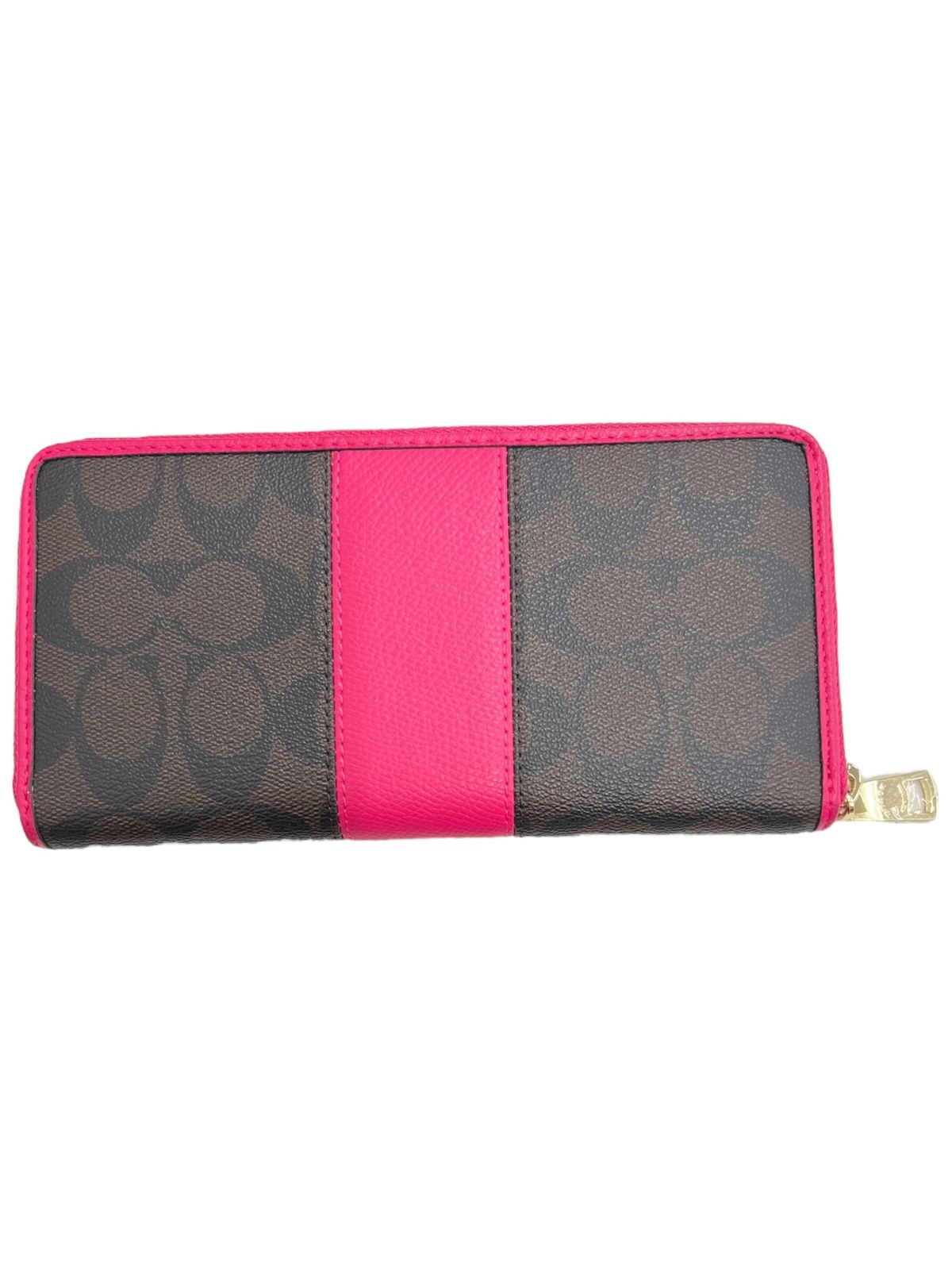 ◎ ◎COACH コーチ シグネチャー アコーディオン ジップ アラウンド ラウンド ファスナー 長財布 ピンク 箱無 現状品 I2916COA