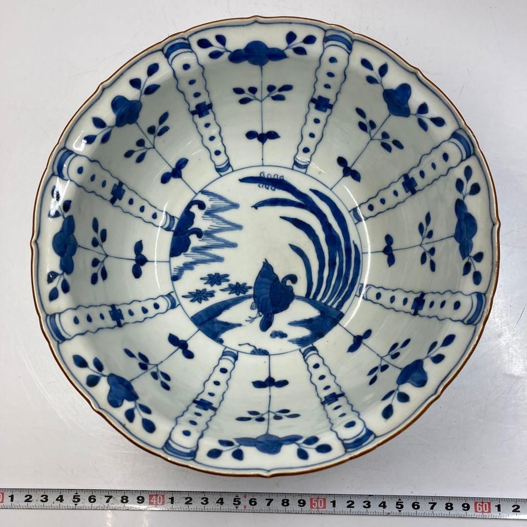 酒井田柿右衛門 染付鉢 丼 角福 木箱付 幅23.2㎝ 東Y5-1214☆2F