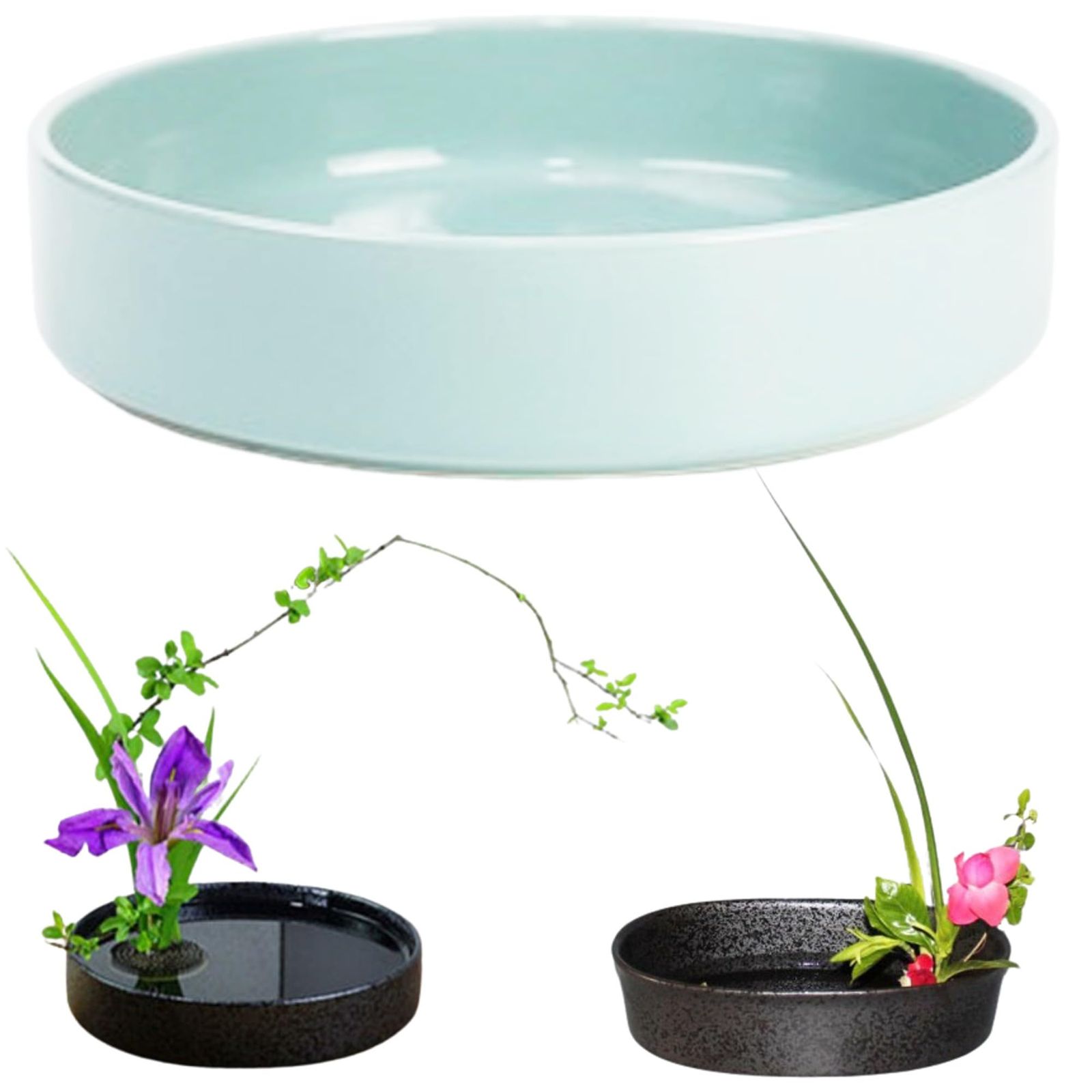 merrytime 生花用の花器 華道 花器 花瓶 フラワーアレンジメント 生け花 生け花用花器 陶器花入れ いけばな道具 華道用花器 生け花花器 花材 淡い緑 [淡い緑]