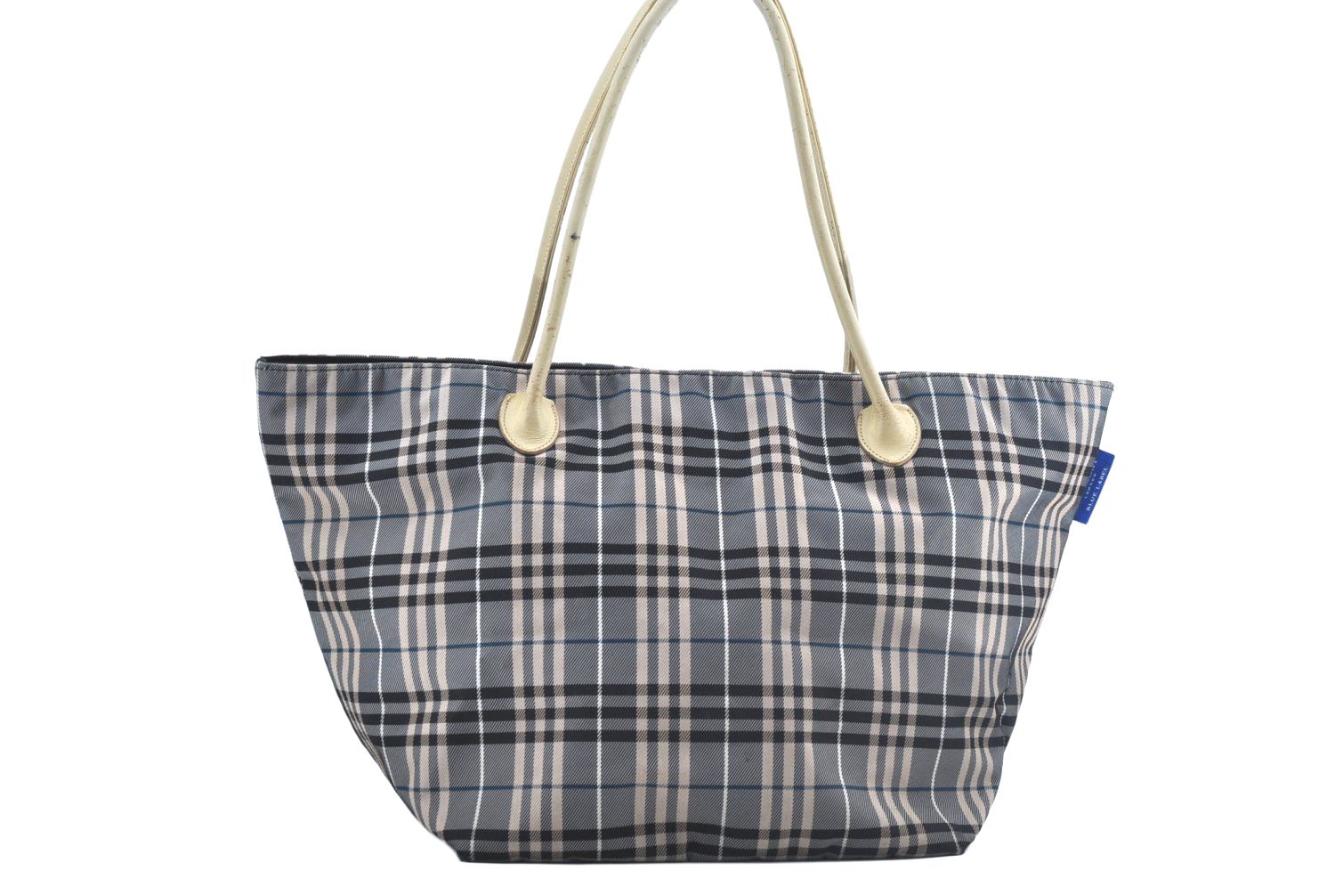 BURBERRY BLUE LABEL バーバリーブルーレーベル チェック柄 ショルダートートバッグ ナイロン レザー グレー ブラック L2720