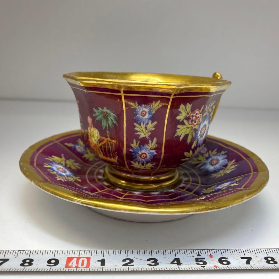 19世紀頃 イギリス アンティーク 上金彩 12角カップ-ソーサー