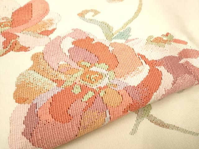 平和屋着物○爪掻き本綴れ 八寸名古屋帯 枝花文 金