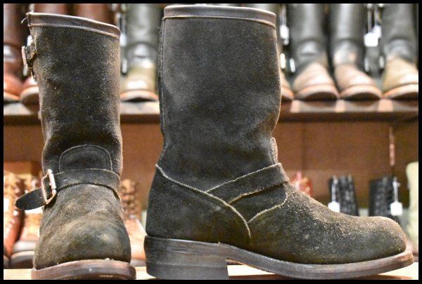 9 E 黒タグ Chippewa チペワ 91069 黒スエード エンジニア ブラック ラフアウト スチールトゥ 11インチハイト ブーツ FI 496