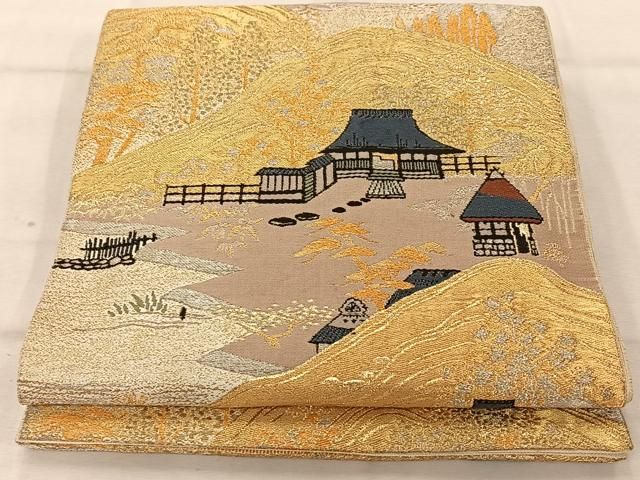 平和屋着物●六通柄袋帯　紬地　刺し子　成物　流水吉祥文　正絹　逸品　CABC5549hy 平和屋着物○六通柄袋帯 紬地 刺し子 成物 流水吉祥文 正絹 逸品