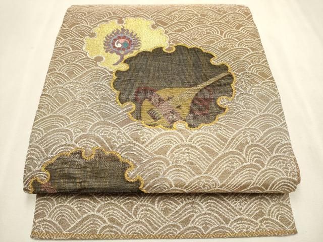 平和屋着物○両面 六通柄袋帯 雪輪楽器文 金銀糸 正絹 逸品 CAAV6831hy