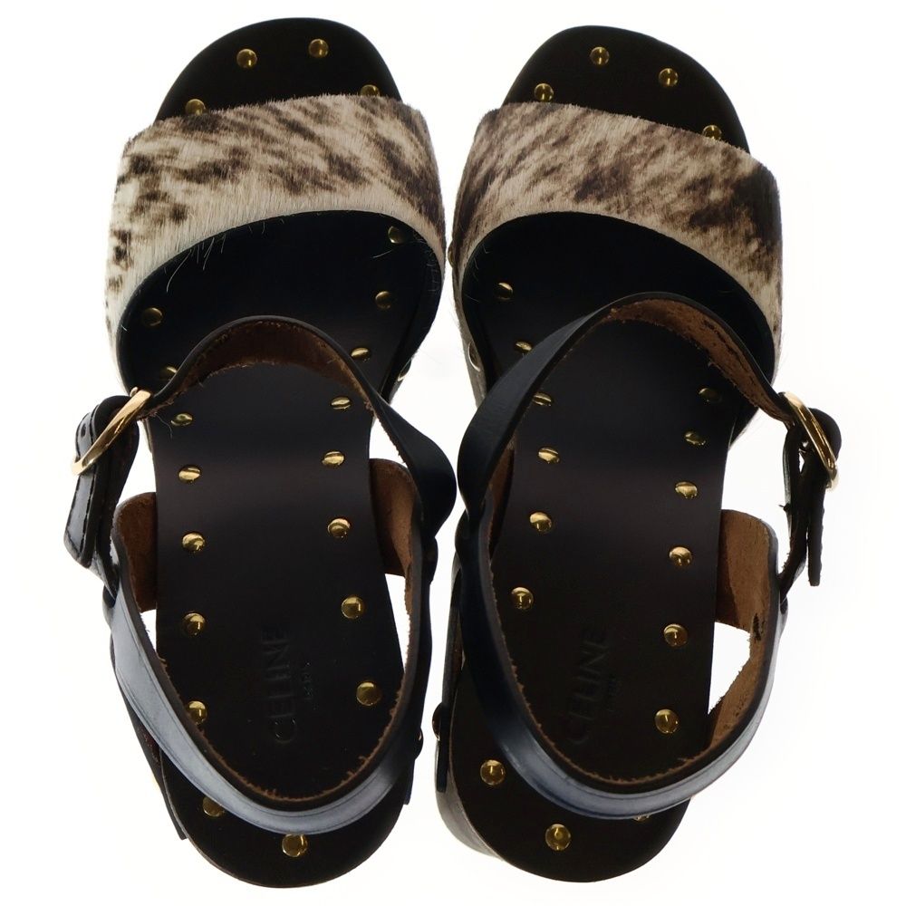 CELINE セリーヌ Les Bois Leather Wedge Sandal ハラコウェッジソールサンダル ブラック|ホワイト BF1119 KIN-KAAI_COM