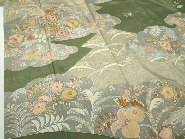 平和屋着物○訪問着 紬地 刺繍 辻が花 金彩 正絹 逸品 未使用