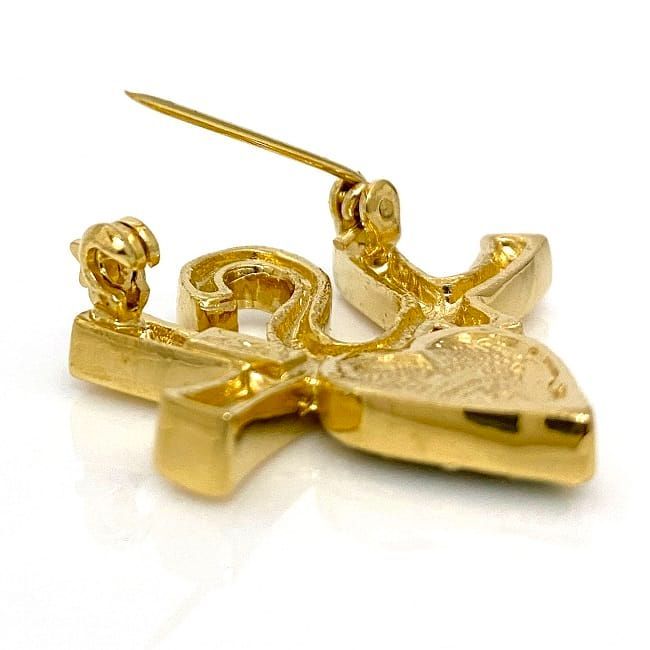 イヴ サンローラン ピン ブローチ ゴールド グリーン YSL ロゴ GP