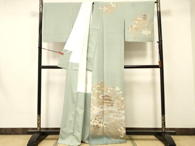 平和屋着物□訪問着 駒刺繍 風景花文 暈し染め 金彩 正絹