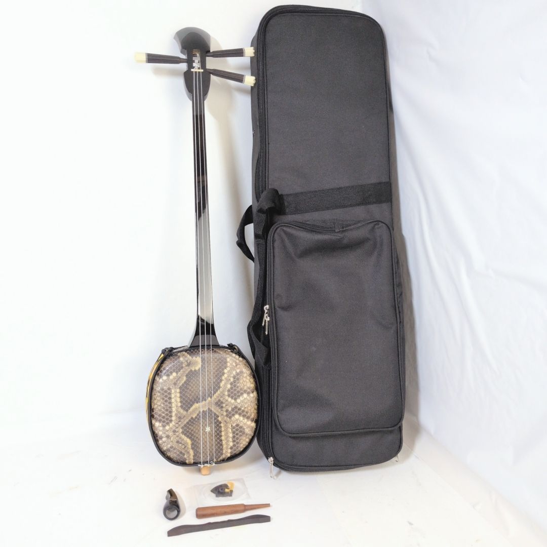 沖縄三味線 三線 蛇 ニシキヘビ 本革 初心者 入門 付属品付き 手提げ 肩掛け リュックタイプ 3way ソフトケース 伝統工芸