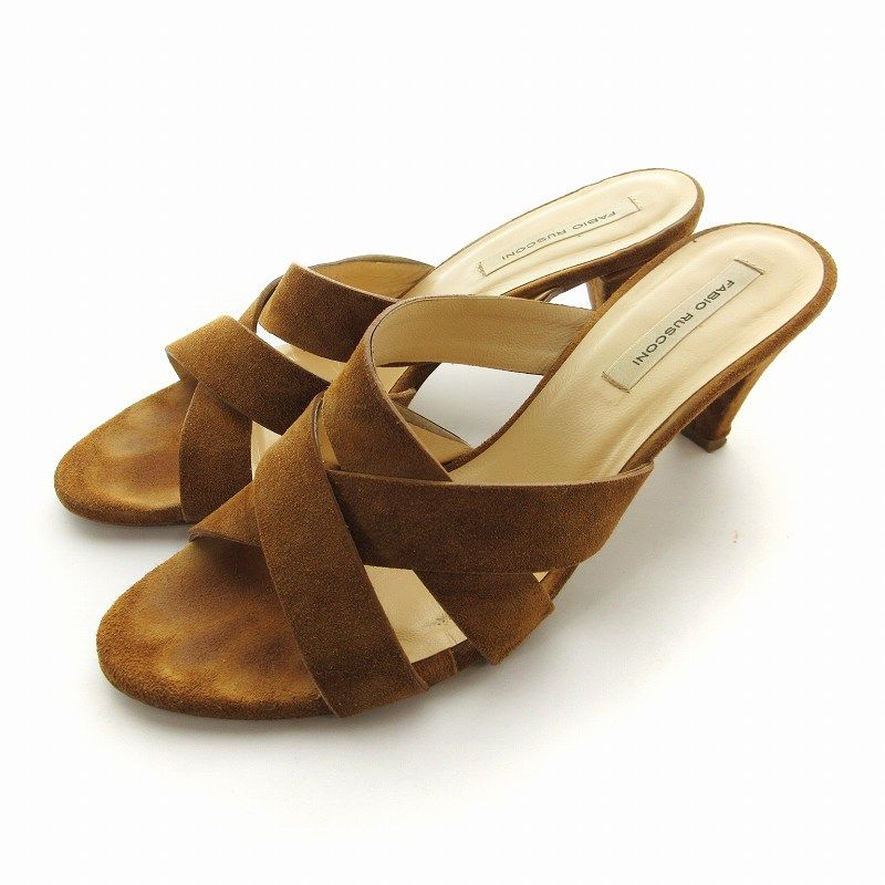 美品♡fabio rusconi スクエアトウミュールサンダル キャメルスェード