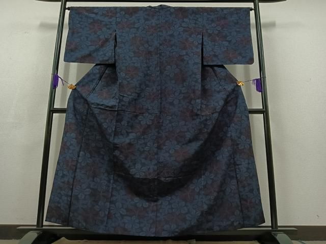 平和屋着物 上質な紬 単衣 草葉文 正絹 AABC8685jh