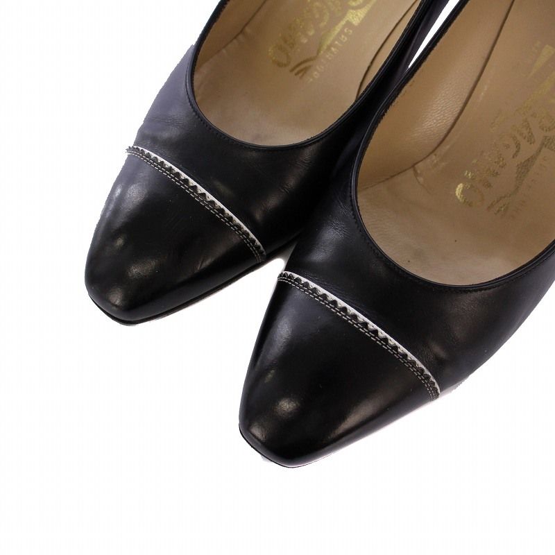 【極美品】サルヴァトーレフェラガモ パンプス 6 チャンキーヒール レザー 黒 サルヴァトーレフェラガモ Salvatore Ferragamo パンプス ミドル