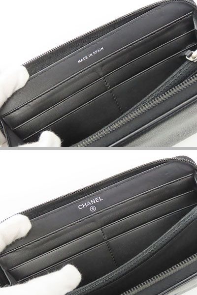 美品】シャネル CHANEL ココマーク キャビアスキン ラウンドファスナー  