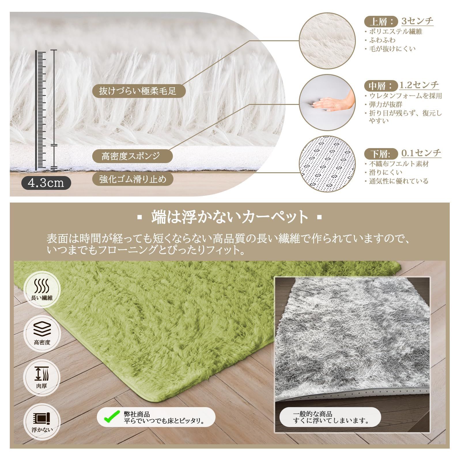 Beddiny カーペット ラグ マット シャギーラグ ホットカーペット対応 ふわふわ肌 Beddiny カーペット ラグ マット シャギーラグ ホット