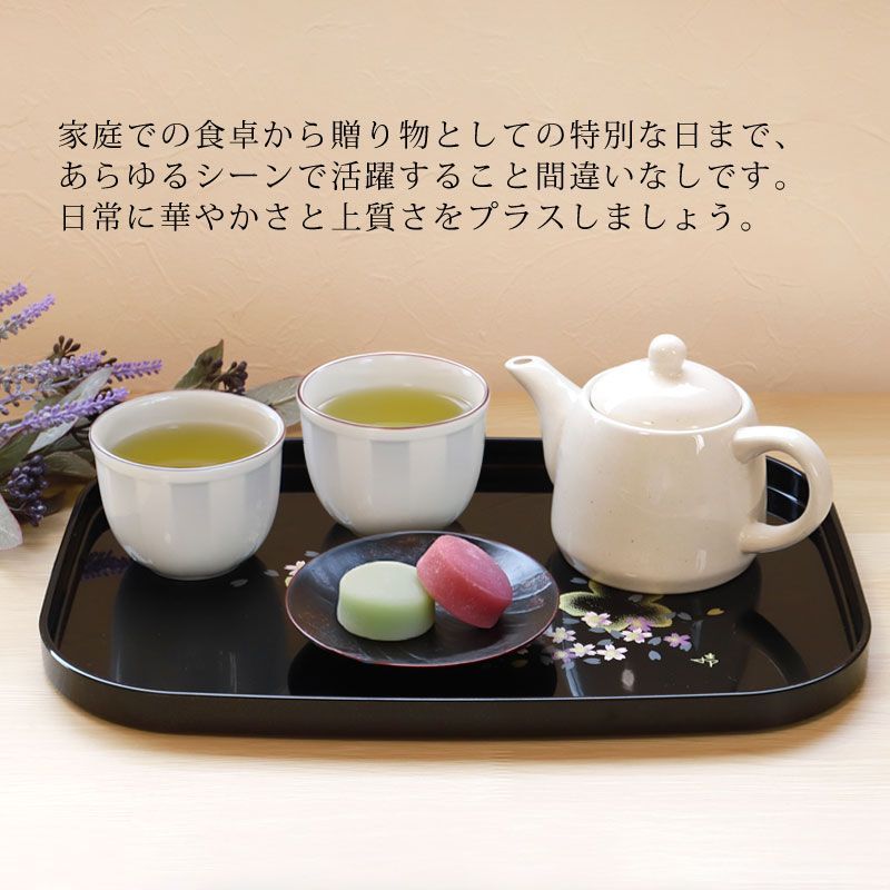 徒慈　茶盤　六角盆　新品未使用　サクラ　黒漆 徒慈茶盤六角盆新品未使用サクラ黒漆