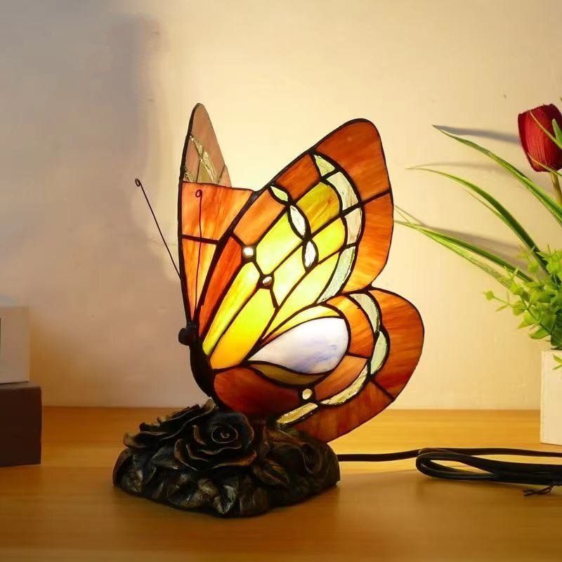 ステンドグラス アンティークライト テーブルランプ インテリア 蝶々 ステンドグラス 蝶 高23cmインテリア レトロ テーブルランプ