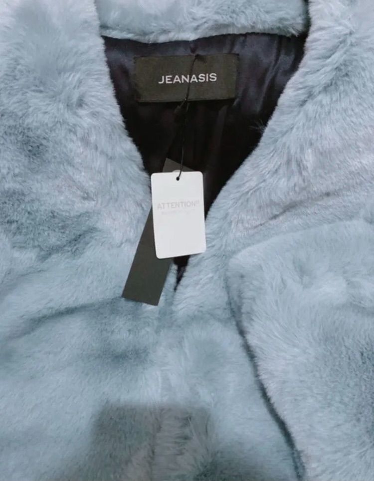 JEANASIS◆ボリュームファーノーカラーコート/FREE/ポリエステル/BLU ノーカラーコート ボリュームファー JEANASIS 新品◆JEANASIS ボリュームファーノーカラーコートの通販 ノーカラーコートの通販