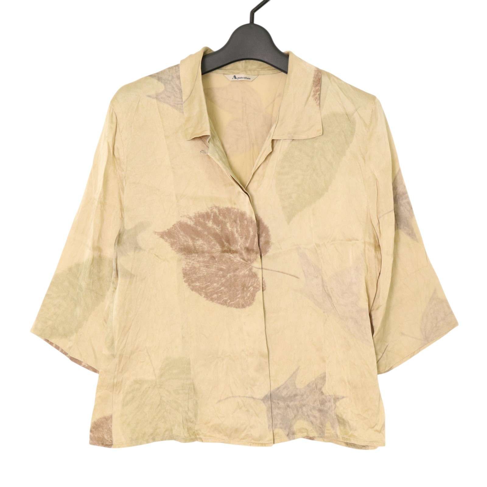 Aquascutum アクアスキュータム 春夏☆ シルク リーフ柄 ブラウス 