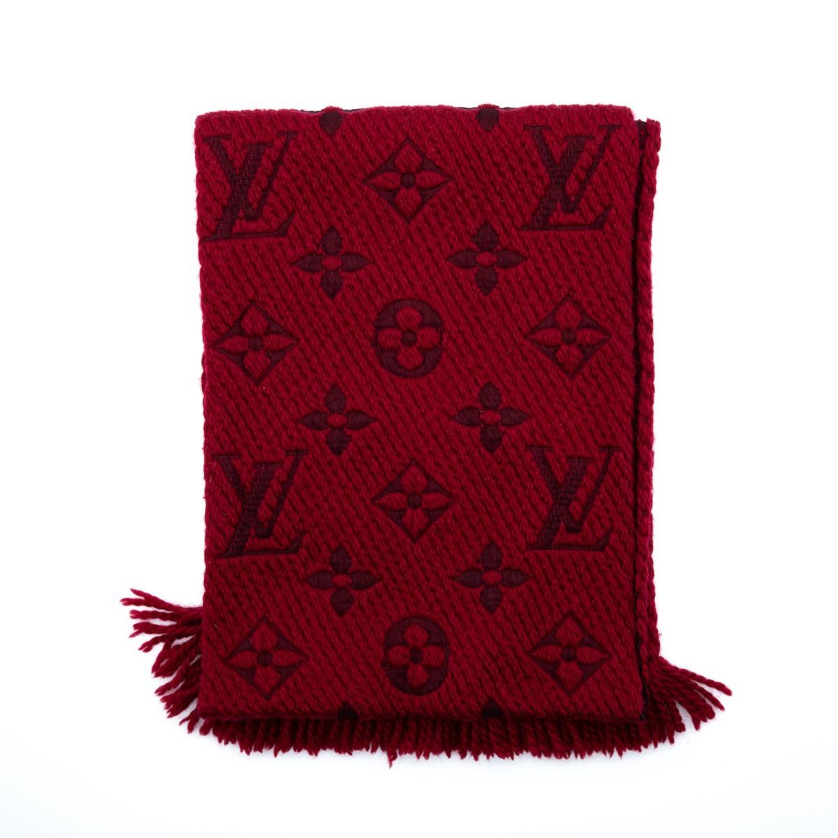 良品】Louis Vuitton ルイヴィトン マフラー レッド系 ウール シルク