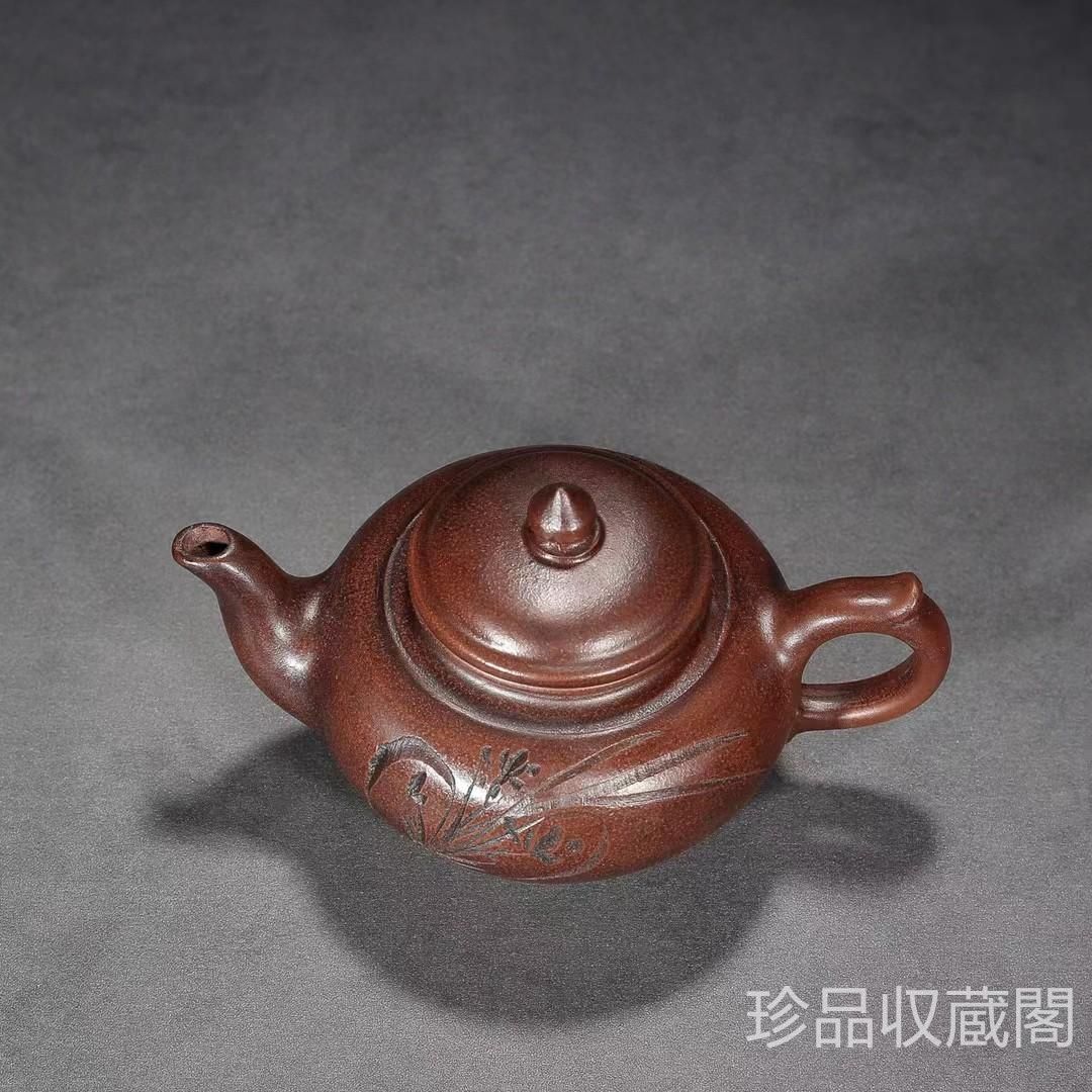 中国古美術・原鉱底槽清・笑桜紫砂壺・ 取りまわせ 底款:顧景舟製陶  