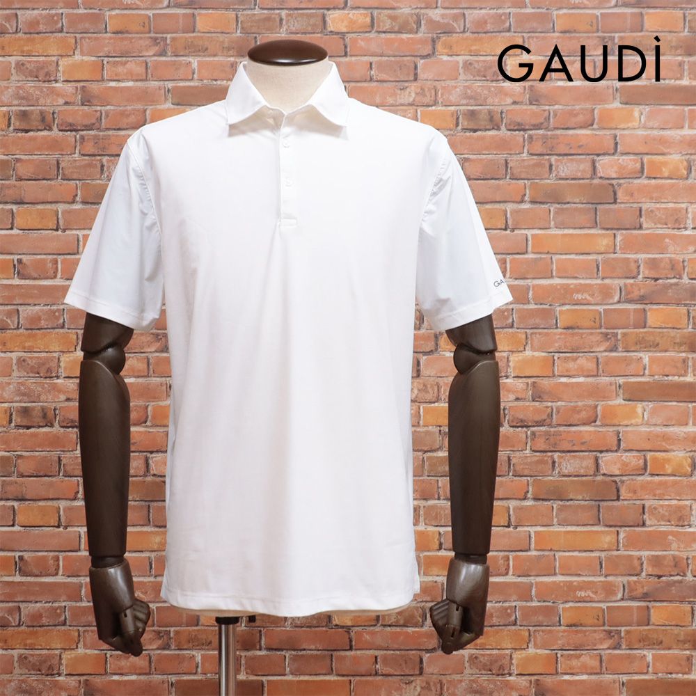 25春夏|GAUDI|Lサイズ|半袖ポロシャツ C511GU64002 さらっとジャージー伸縮 無地 爽やか 台襟 ガウディ |白|ホワイト|kf203|