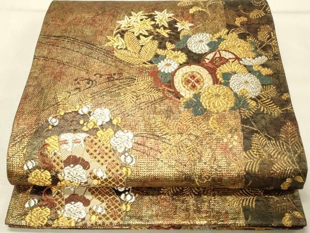 平和屋着物◎六通柄袋帯 唐織 鼓花文 金銀糸 正絹 逸品