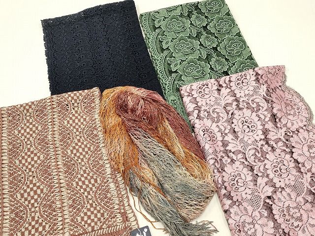 平和屋着物●和装小物 ショールまとめて5点 透け感のあるショール レース ♥品あり AAAS2628ay