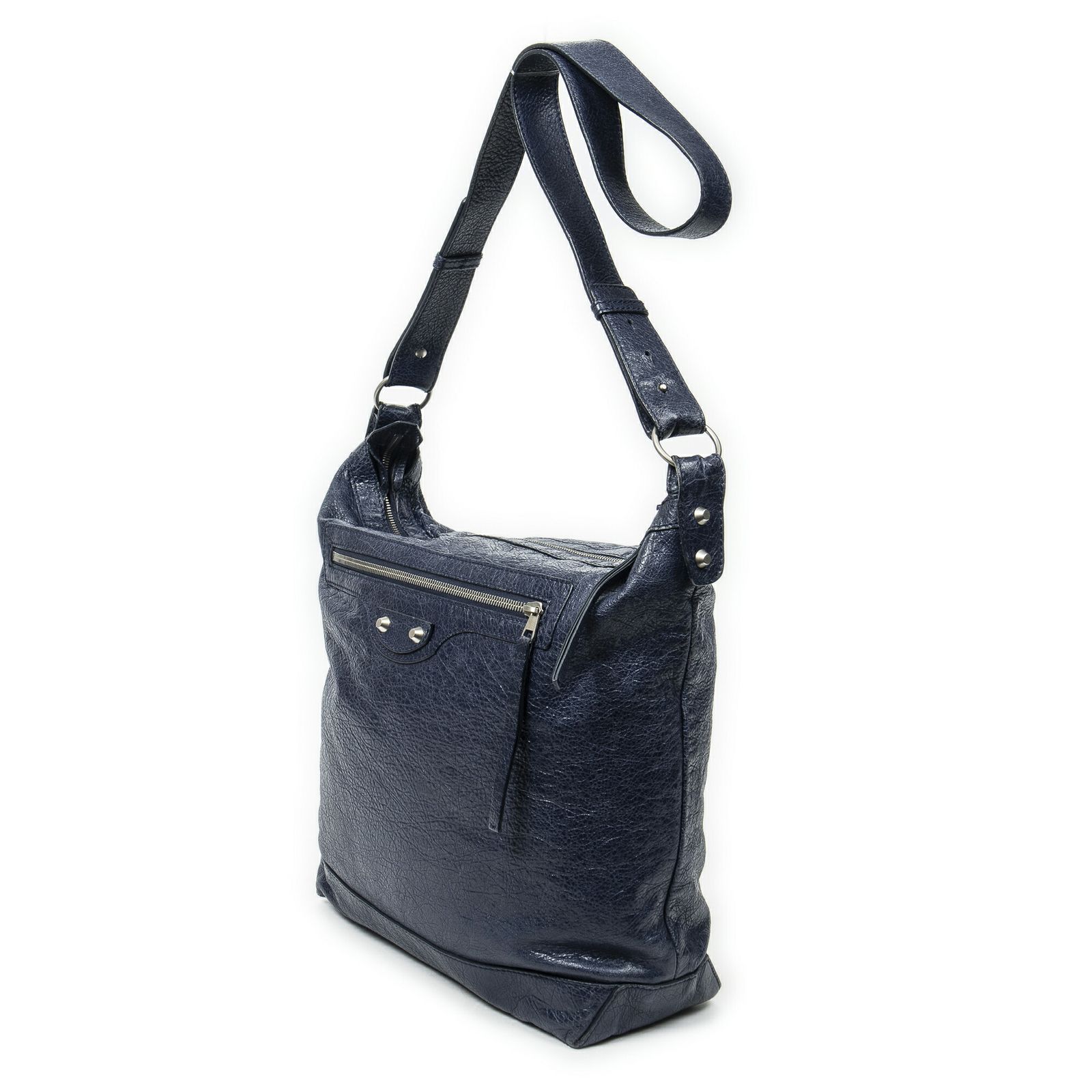 BALENCIAGA バレンシアガザ デイネイビーデイストレスカーフスキンレザーAB