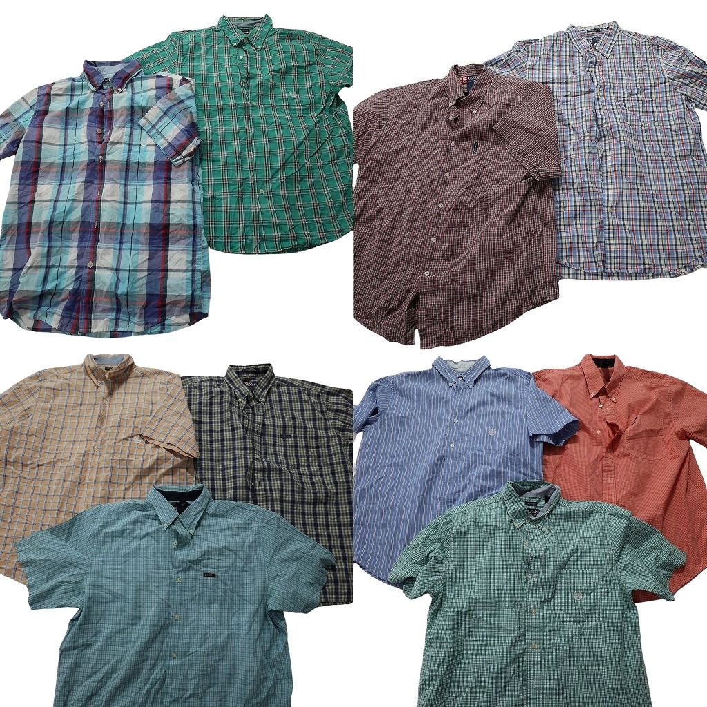 古着卸 チャップス CHAPS 半袖シャツ 10枚セット メンズ Ｌ ストライプ マドラスチェック ボタンダウン 古着 NA3072