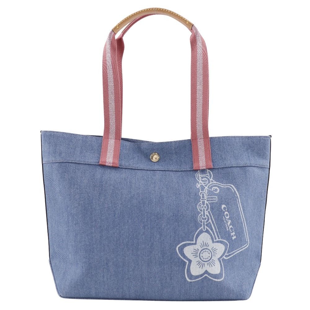 COACH】コーチ チャームプリント デニム ストア 青 レディース トート