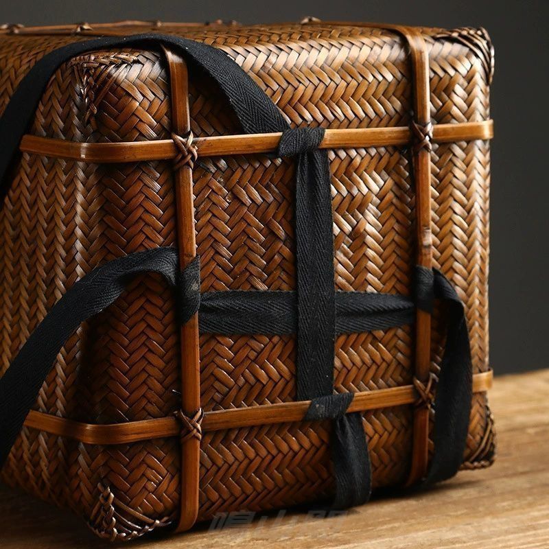 自然竹の編み上げ 提籃籠 茶器収納 茶道具籠 工芸品 手作り 茶道具