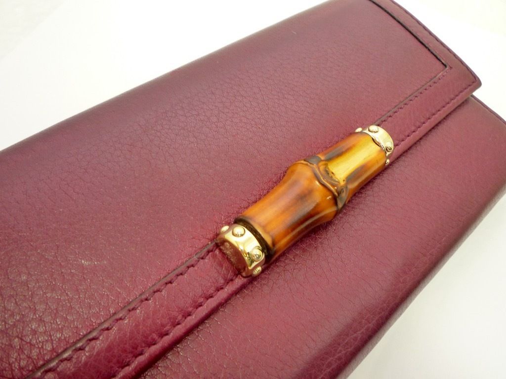 GUCCI グッチ 財布 長財布 バンブー カーフレザー 本革 ボルドー 
