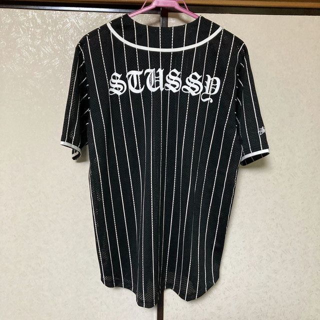 節約 ステューシー ベースボールシャツ メッシュ ストライプ 黒 白