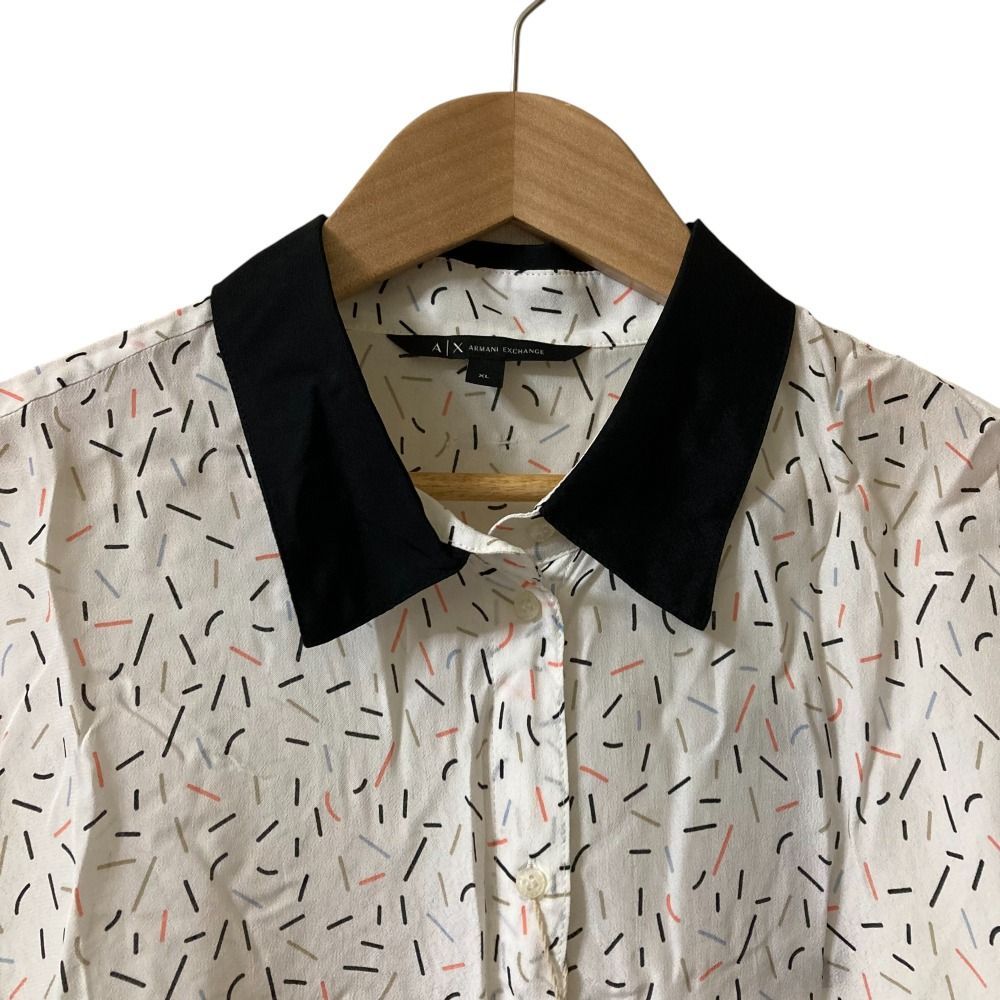 未使用 ARMANI EXCHANGE アルマーニエクスチェンジ スティックプリント ロングスリーブ シアーシャツ ブラウス XL ホワイト系 レディース 古着 中古 未使用 ARMANI EXCHANGE アルマーニエクスチェンジ スティック
