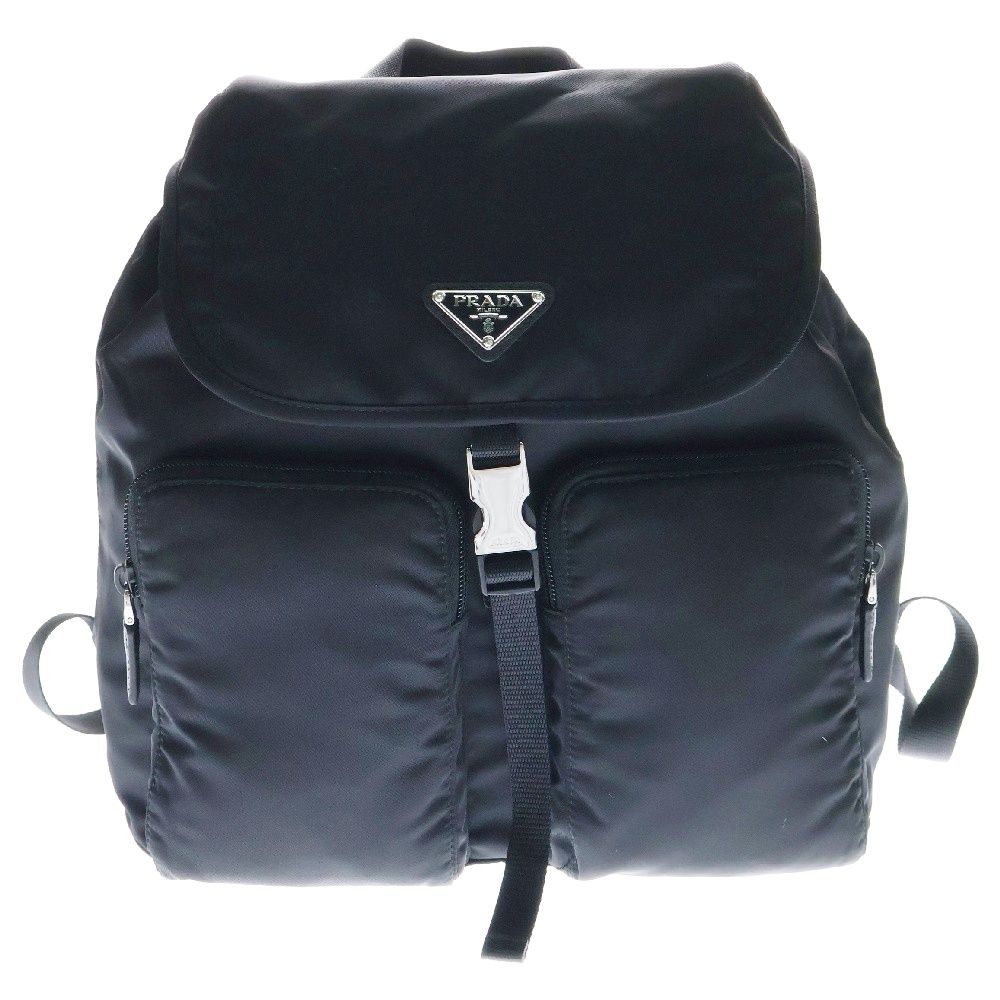 新品 PRADA ブラック ナイロン バックパック トライアングルロゴ PRADA (プラダ) トライアングルロゴプレート サフィアーノレザー