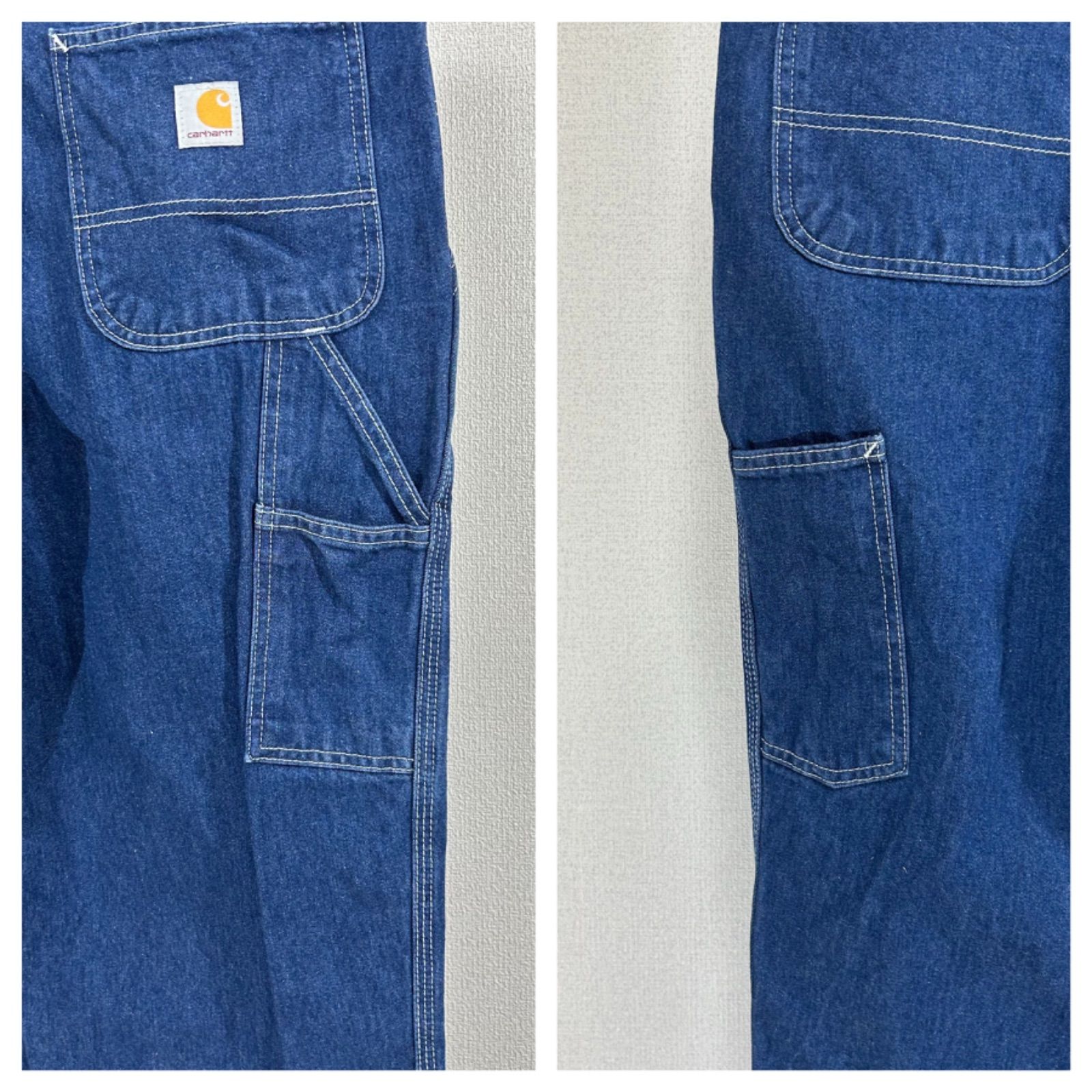 カーハート デニムオーバーオール大ペインターパンツパッチロゴ極太レアw46古着 カーハート デニムオーバーオール大ペインターパンツパッチロゴ極太