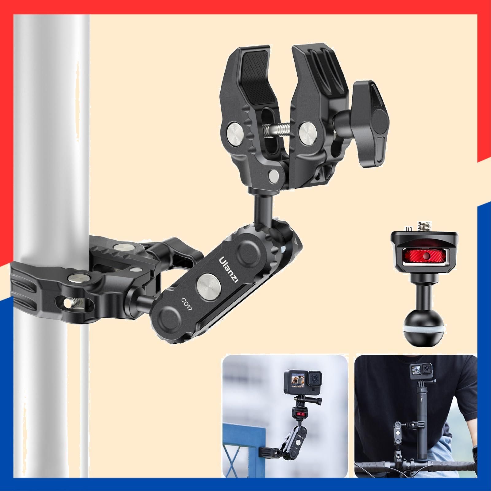 ダブルスーパークランプ ボールヘッド マジックアーム カメラマウント 360°回転 C017 角度調整 1 4ネジ付き交換 hero12用 insta 360x4 x3用 蟹バサミクランプ Ulanzi ダブルクランプ 緩み防止 雲台 撮影 L