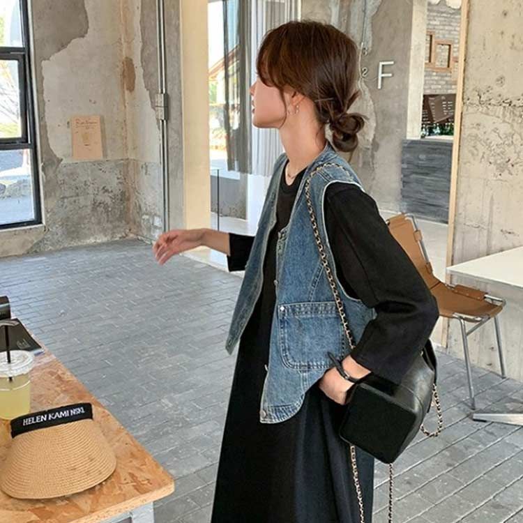デニムベスト Uネック レディース トップス ノースリーブ ノー