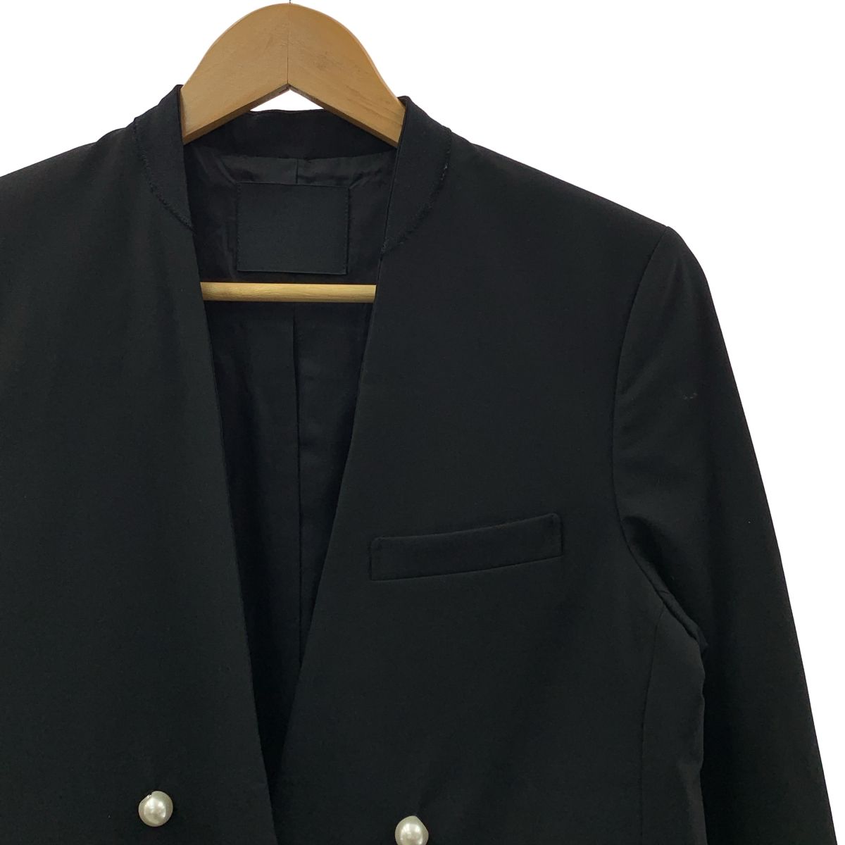 CINOH | チノ | NO COLLAR JACKET | パール 装飾 ノーカラー シングル ジャケット | 総裏地 | 38 | ブラック | レディース