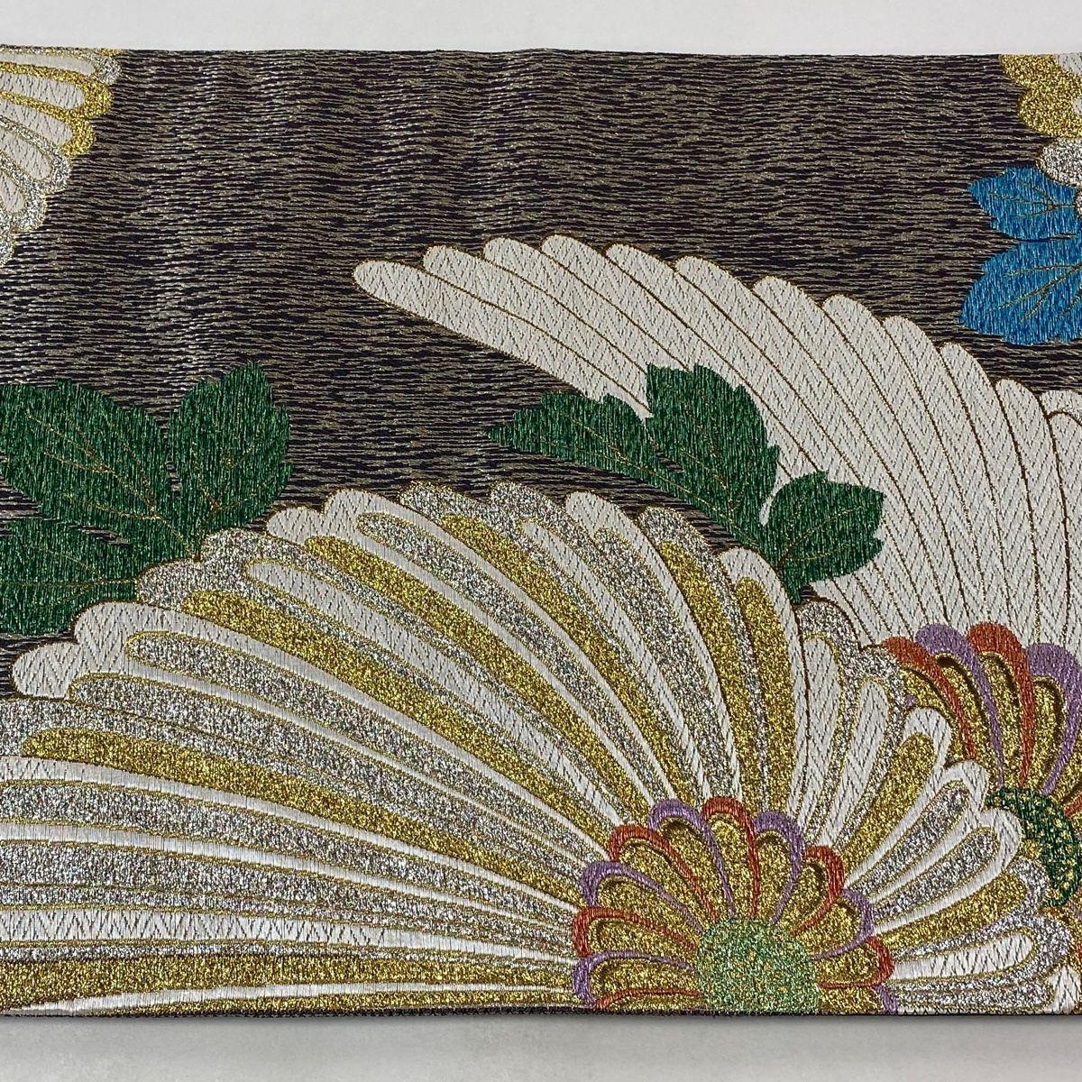 【訳あり品】正絹　菊柄 袋帯 訳あり袋帯 振袖 訪問着 袋帯 白 金 松 鶴 菊 六通柄 服部織物