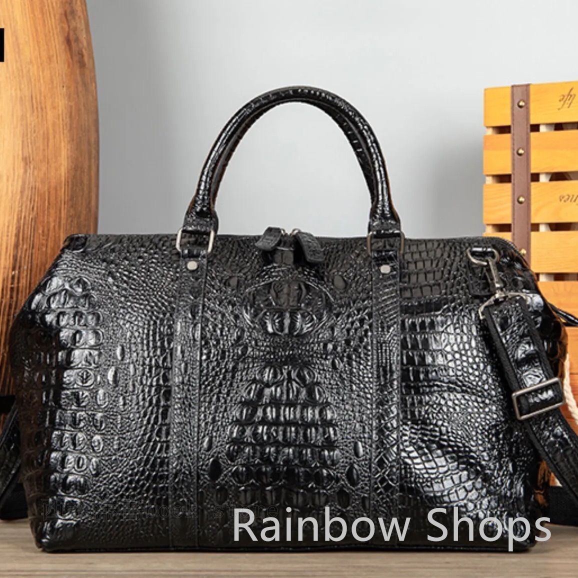 ブラック クロコダイル風 バッグ ブラック クロコダイル風トートバッグ