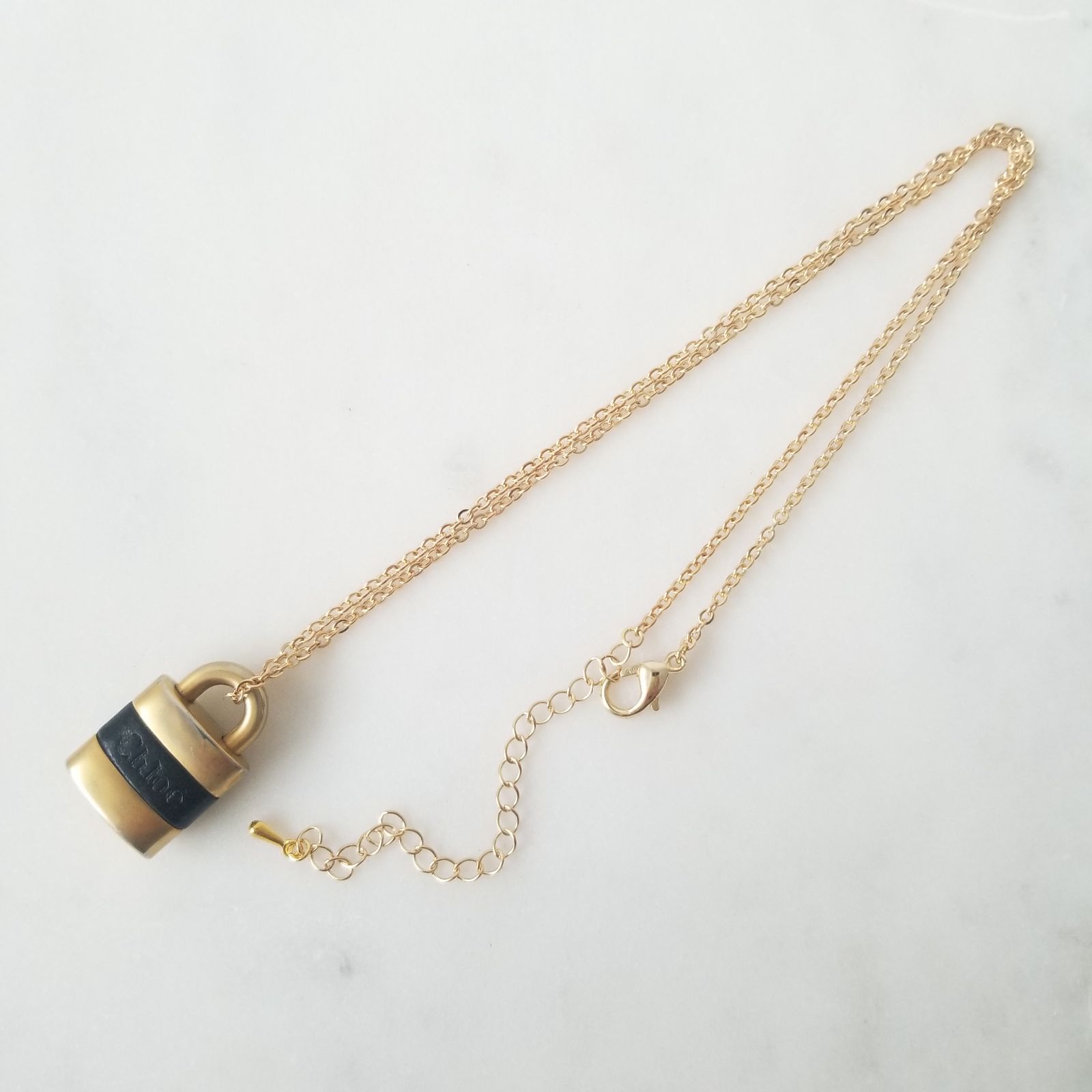 お値下げ中！Chloé 鍵と南京錠のゴールドネックレス Handmade】Chloe南京錠&ボールチェーンネックレスセット