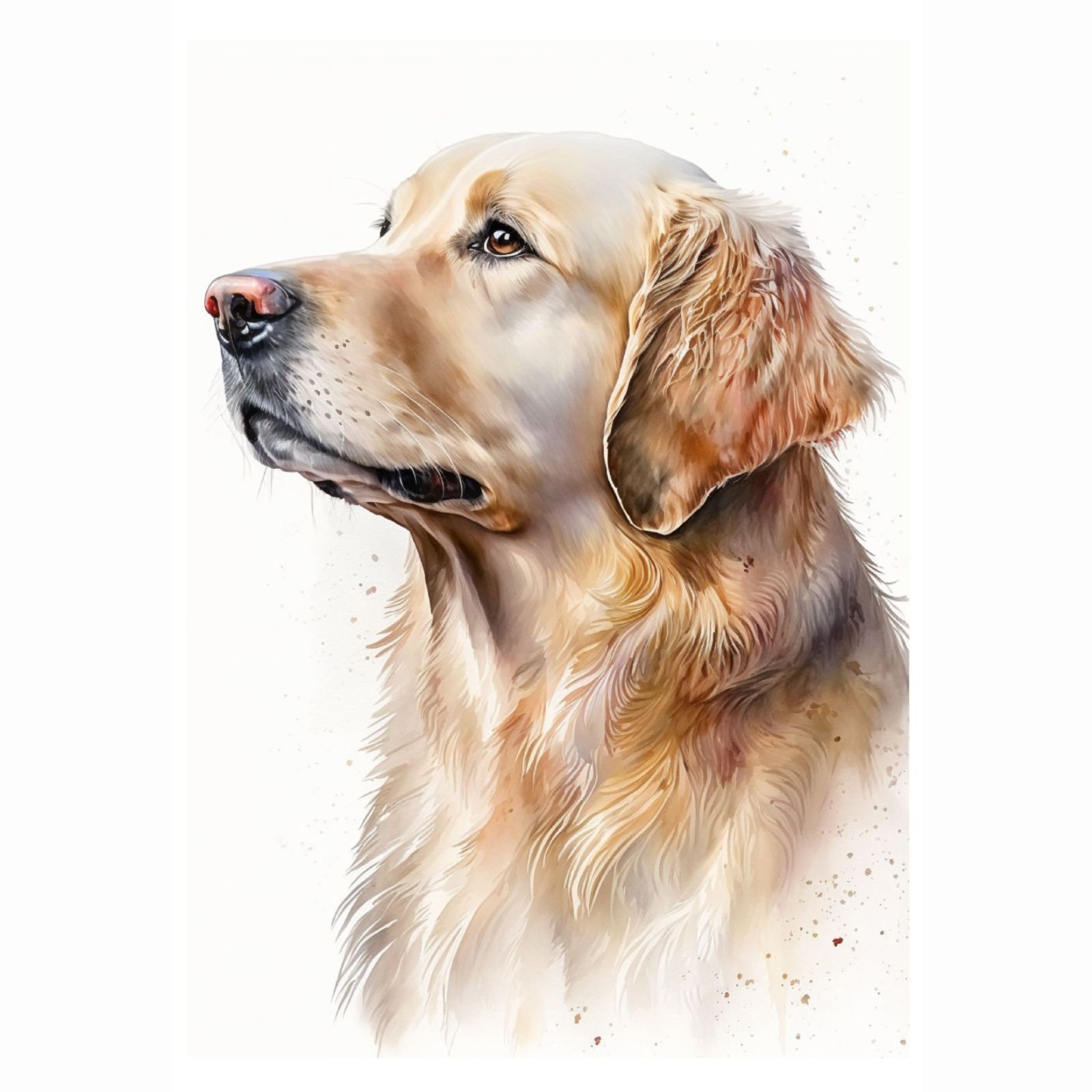 A4 浜辺を散歩するゴールデンレトリバーの子犬 水彩画アート癒しの風景