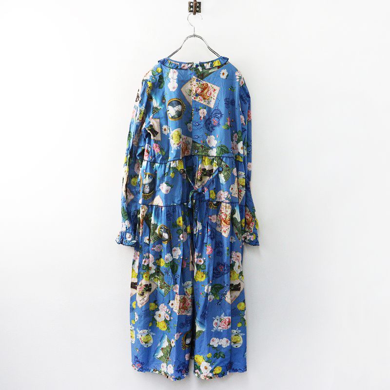 定価68200円 2025 AW ピンクハウス PINK HOUSE 綿ローン ブーケモチーフプリントミディワンピース ブルー