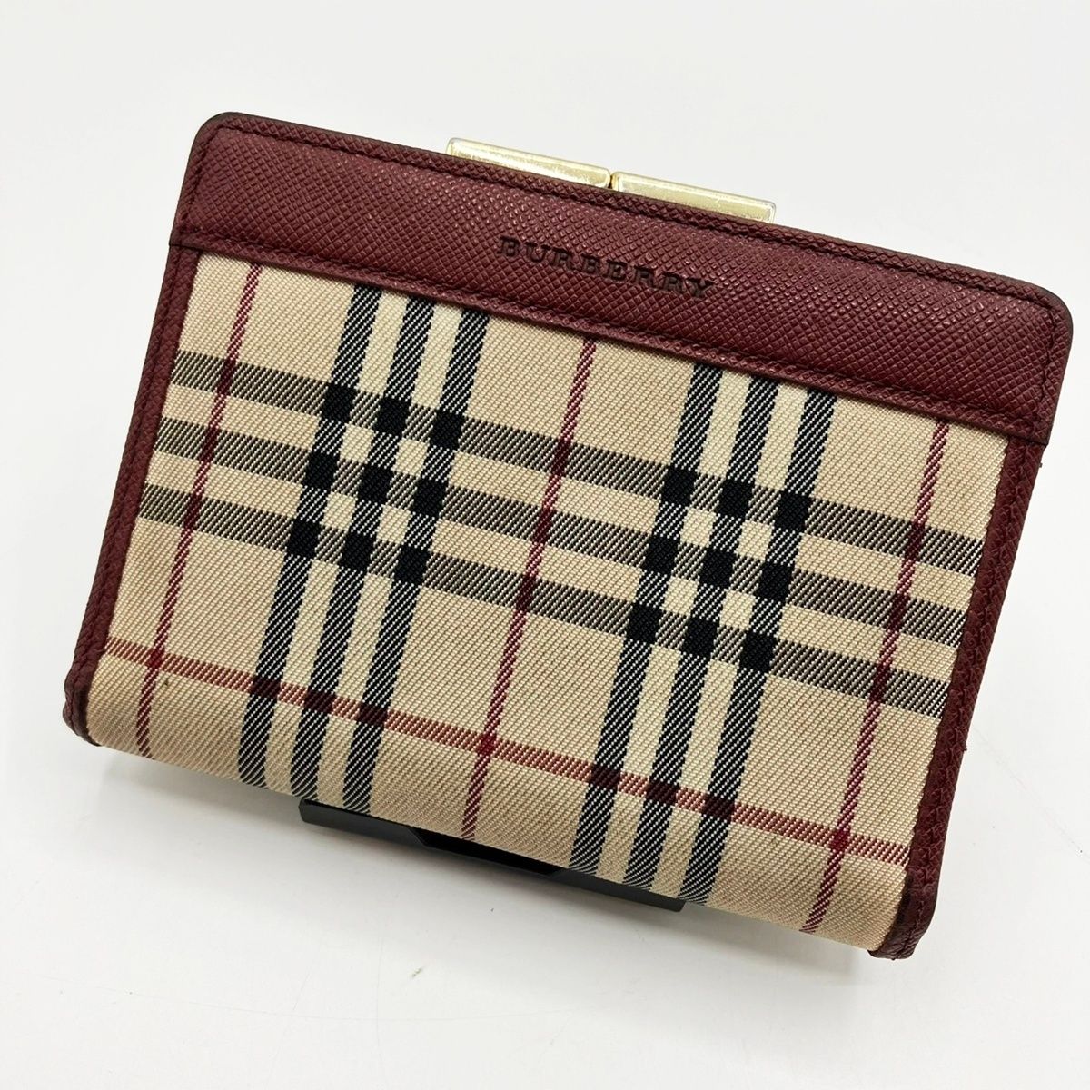 【極美品】 BURBERRY 二つ折り財布　チェック　スモークドノバチェック 極美品】BURBERRY レザー 2つ折り財布 ノバチェック ゴールド金具