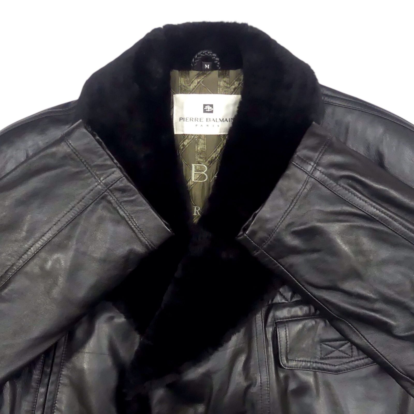 BALMAIN ラムレザー ムートンコート 即決☆PIERRE BALMAIN☆メンズ M ムートンコート ピエール