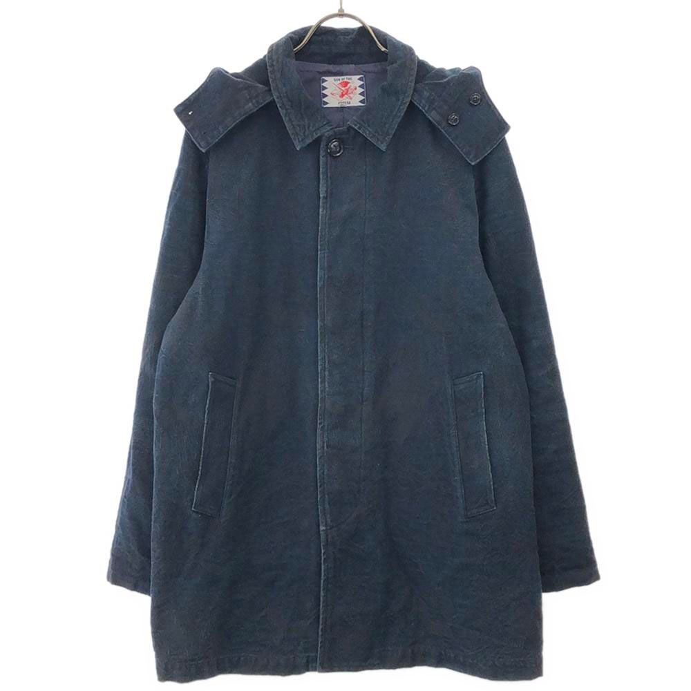 サノバチーズ フード付き ステンカラーコート M ネイビー×ブラック SON OF THE CHEESE コットンジャケット レディース サノバチーズ フード付き ステンカラーコート M ネイビー×ブラック SON