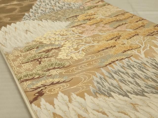 SO-294 袋帯 六通 正絹 九百錦 舞扇文 高級 美品 平和屋着物◎六通柄袋帯 九百錦 樹林風景文 純金二重箔 金糸
